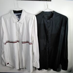 Tommy Hilfiger White Shirt with Stripes and Black Button-Down